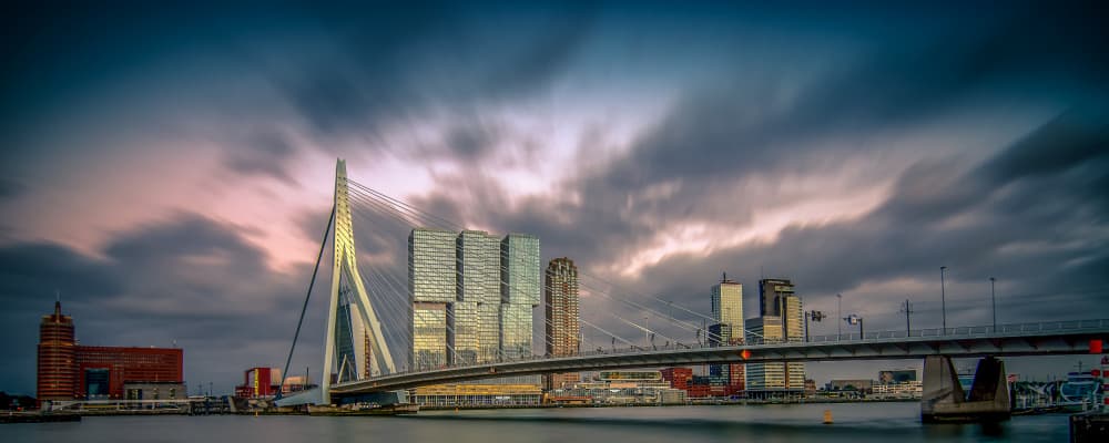 Rotterdam Twilight Bridge by Robert Stienstra — canvas wall art