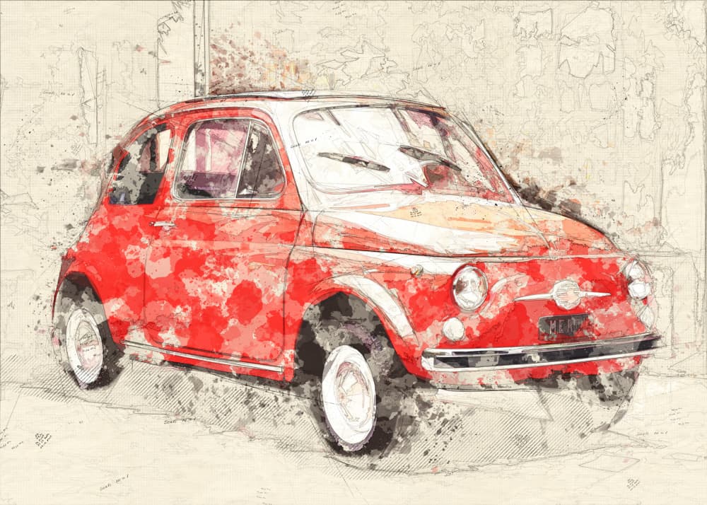 Red Classic Car Sketch by Lembayung senja studio [Vintage Poster] — canvas wall art