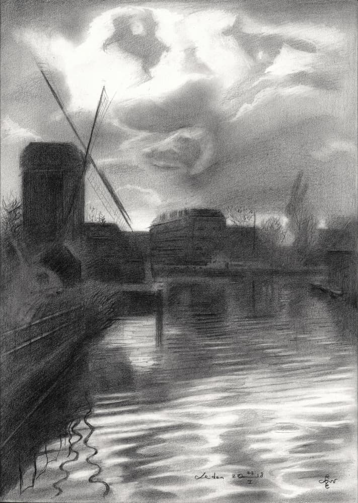 Windmill on Stormy Canal by Corné Akkers — canvas wall art
