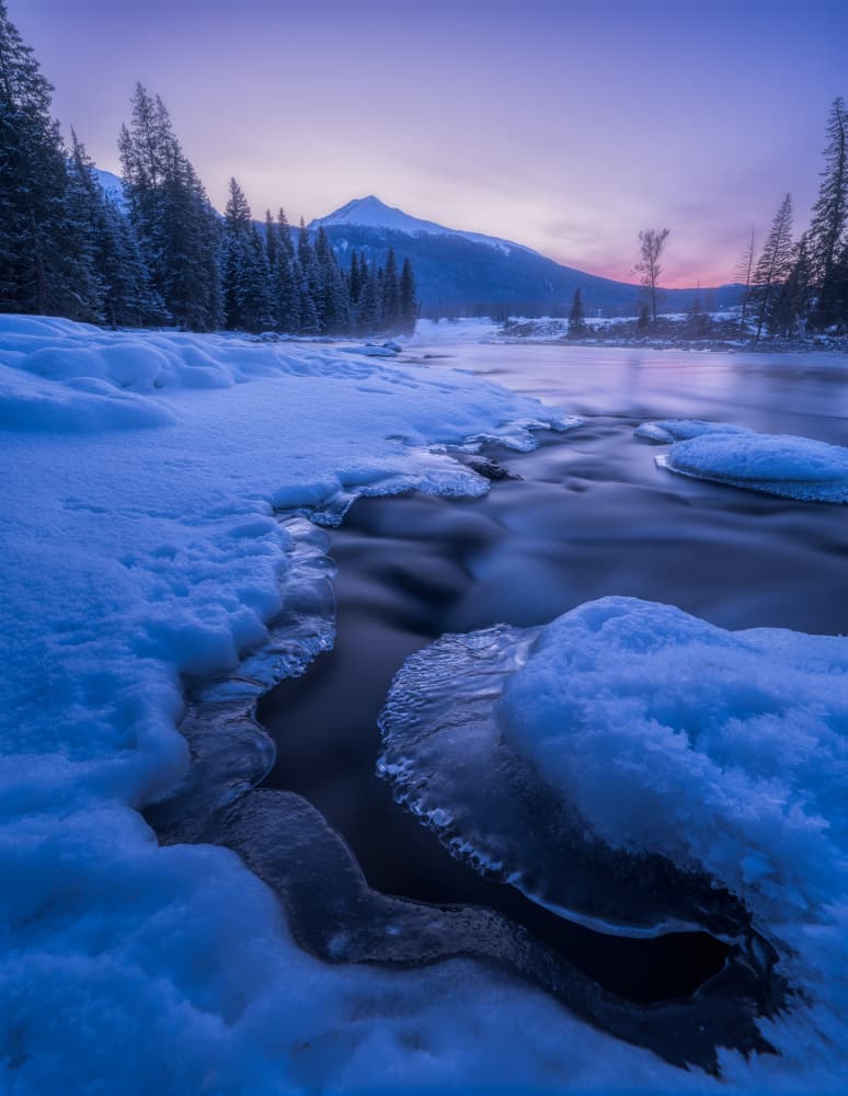 Winter River Twilight by Yezimao — canvas wall art