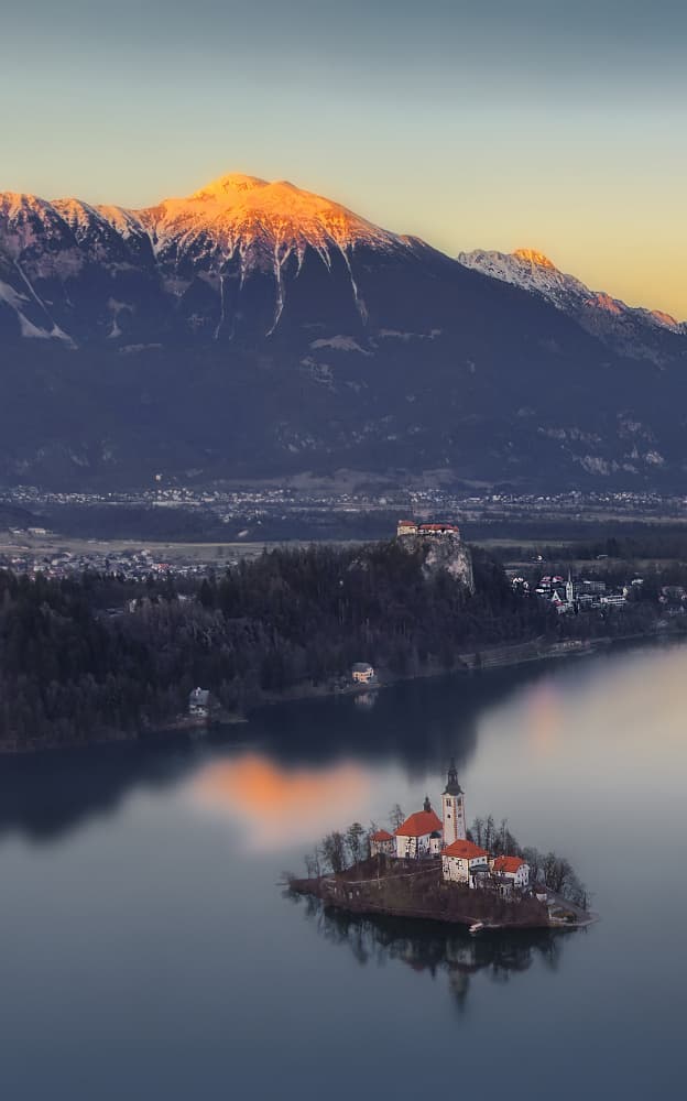 Lake Bled Golden Sunrise by Jenny Qiu — canvas wall art