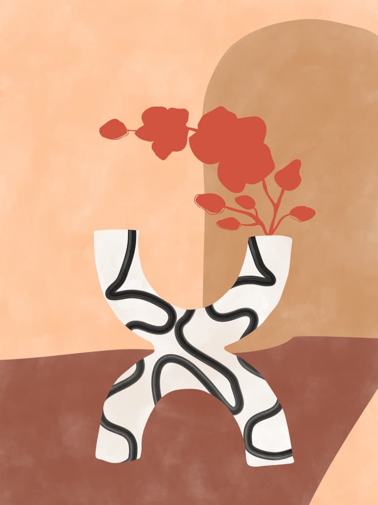 Red Flowers Modern Vase by Elena Ristova — canvas wall art