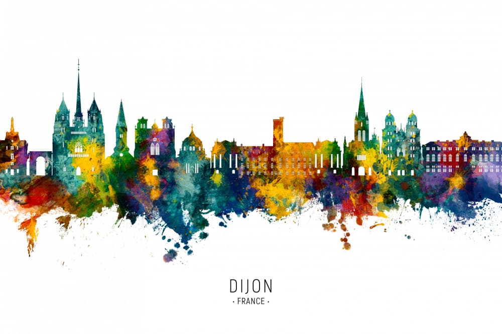 Colorful Dijon Skyline by Michael Tompsett — canvas wall art