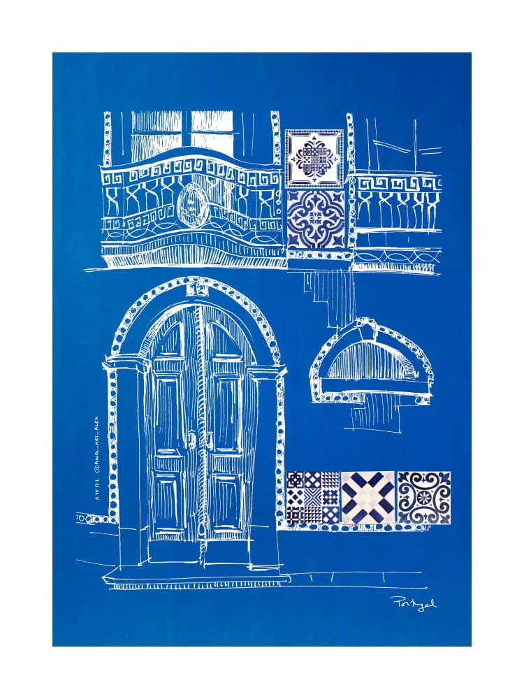 Portuguese Architecture Sketch by Awol Art Alex — canvas wall art