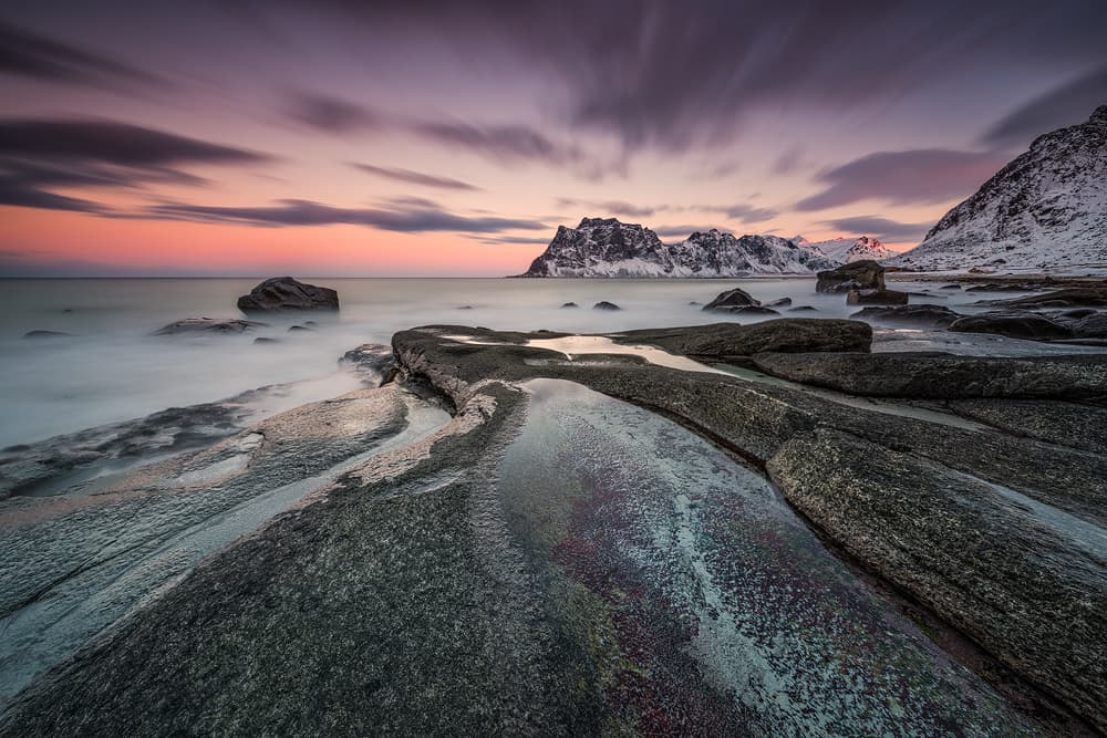 Pink Twilight Mountain Coast by Raymond Hoffmann — canvas wall art