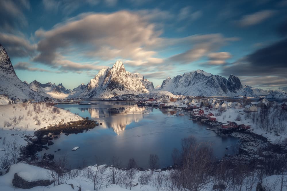 Winter Fjord Village by Adam Pachula — canvas wall art