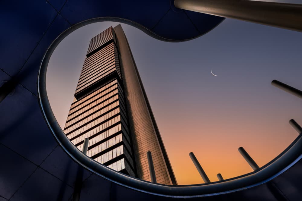 Twilight Skyscraper Moon by Fernando Molina — canvas wall art