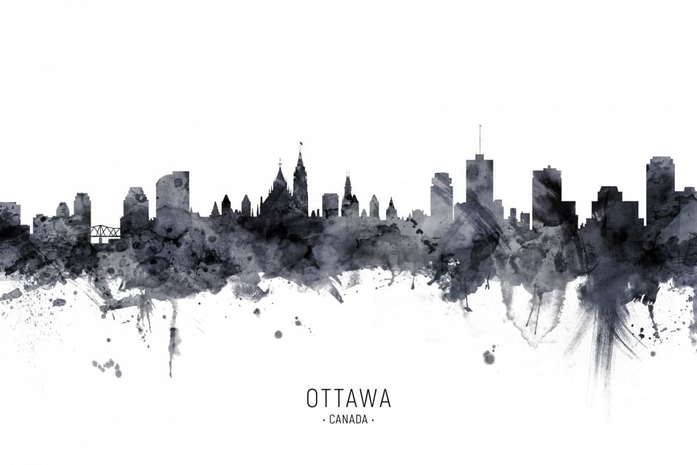 Ottawa Skyline Watercolor by Michael Tompsett — canvas wall art