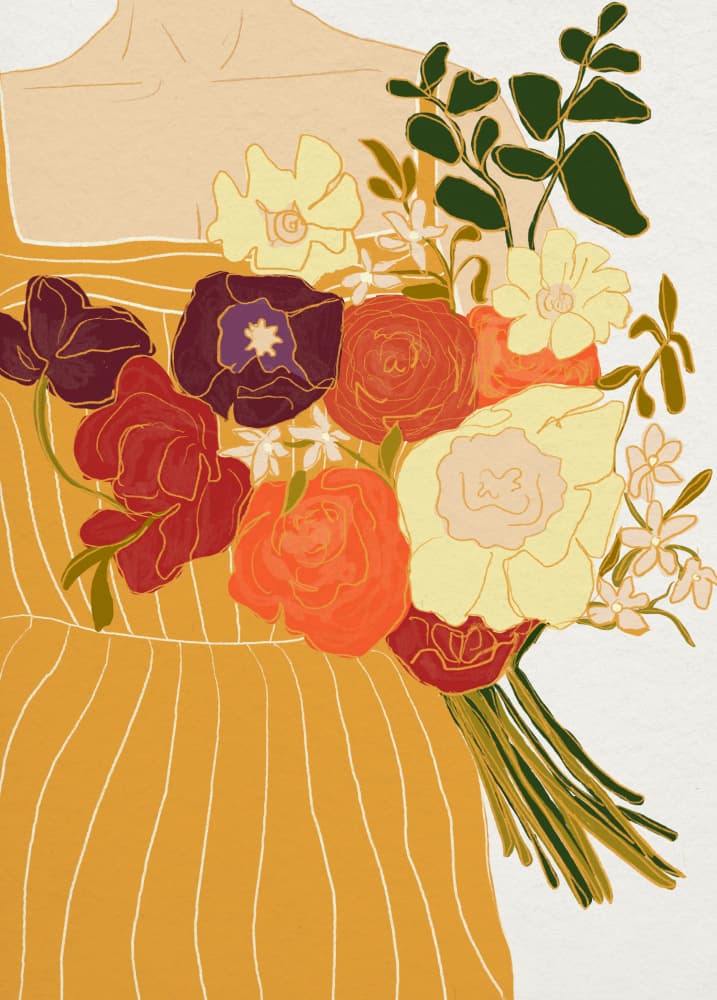 Woman Holding Bouquet by Elsa Eleni — canvas wall art