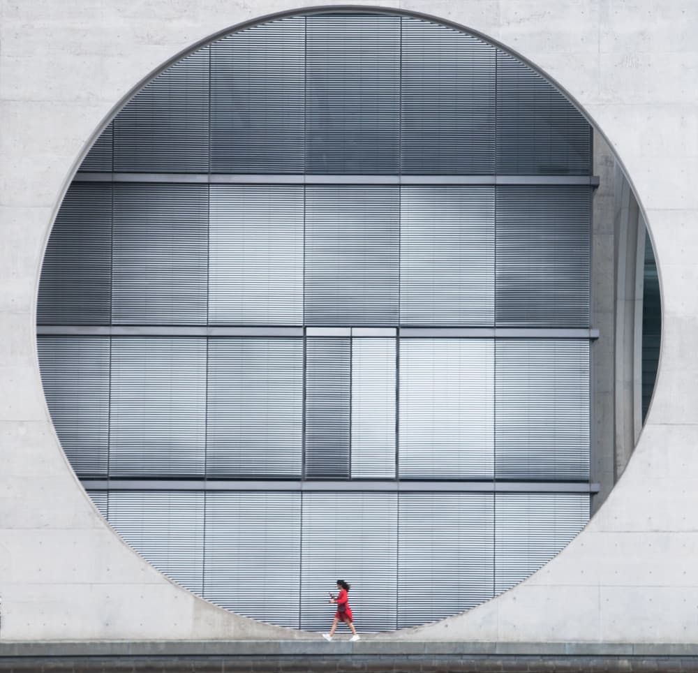 Red Dress Modern Architecture by Roelof de Hoog — canvas wall art