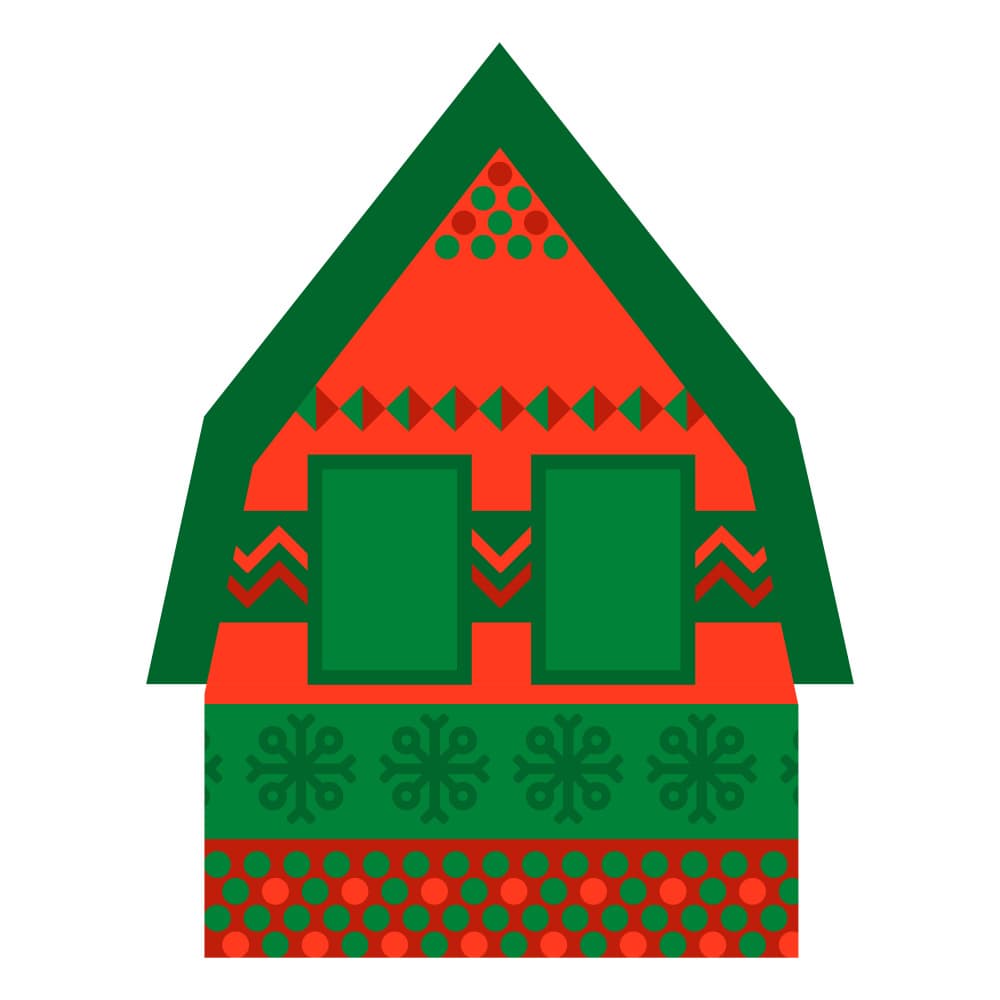 Festive Patterned House by Marika Barsrsind — canvas wall art