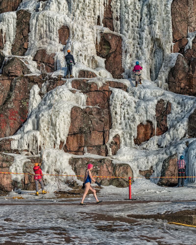 Ice Climbers Winter Swimmers by Carlos_Grury_Santos — canvas wall art