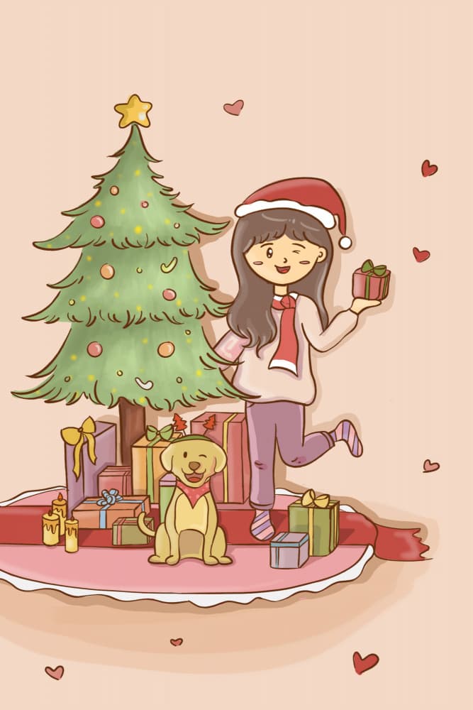 Christmas Girl and Dog by Xuan Thai — canvas wall art