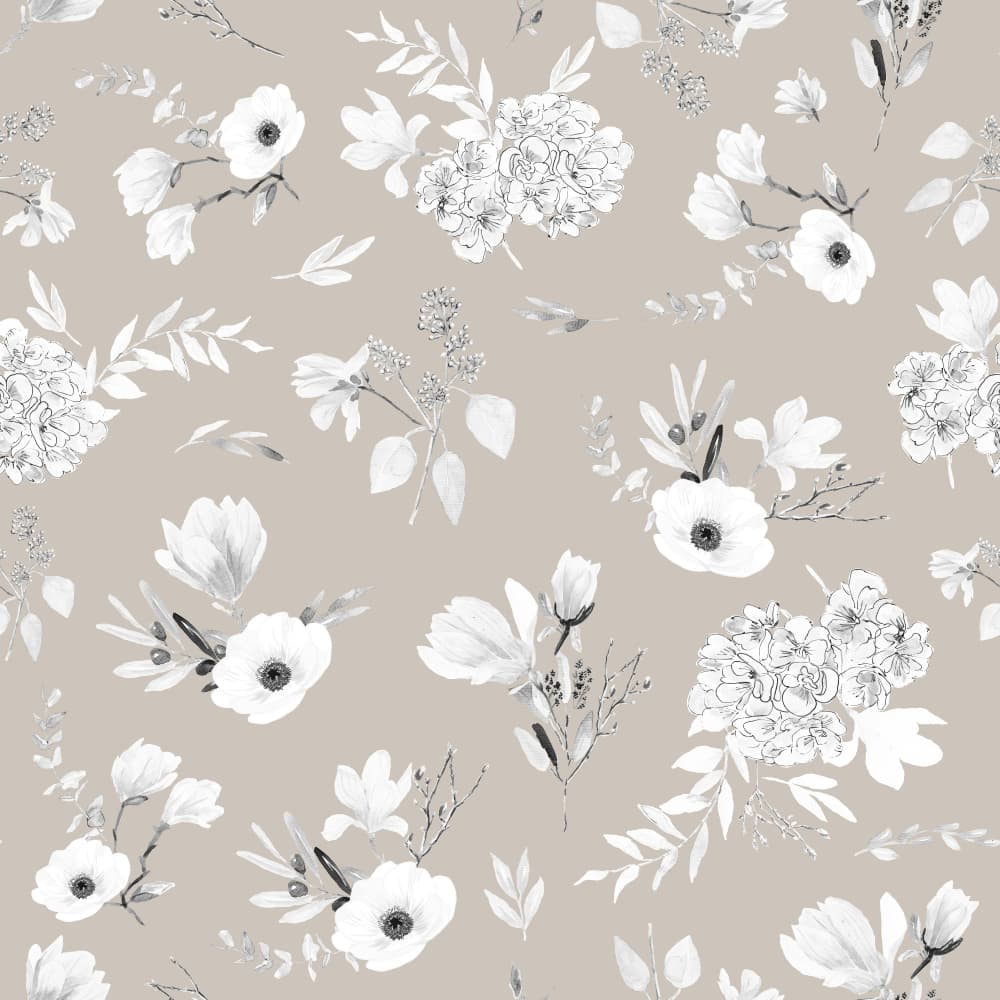Floral Bouquets Pattern Neutrals by Anis Illustration — canvas wall art