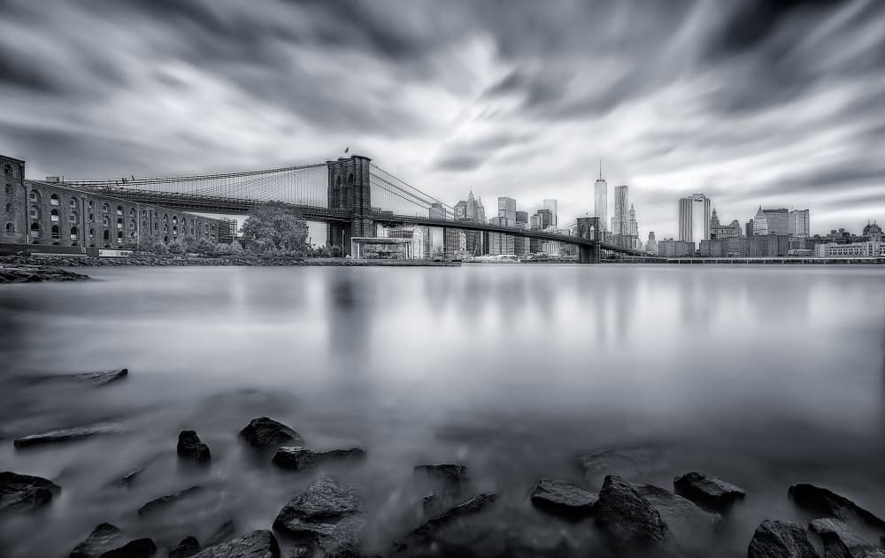 Dramatic Brooklyn Bridge Skyline by Javier de la Torre — canvas wall art