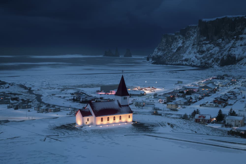 Illuminated Winter Church by Wei (David) Dai — canvas wall art