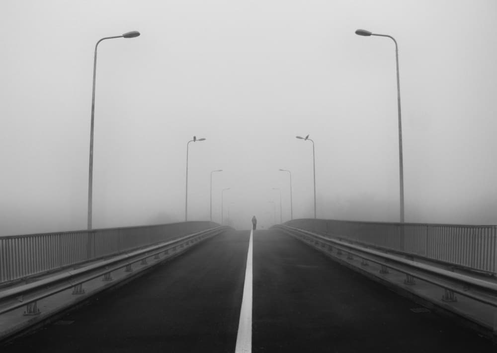 Solitary Figure Foggy Road by Alexander Kiyashko — canvas wall art