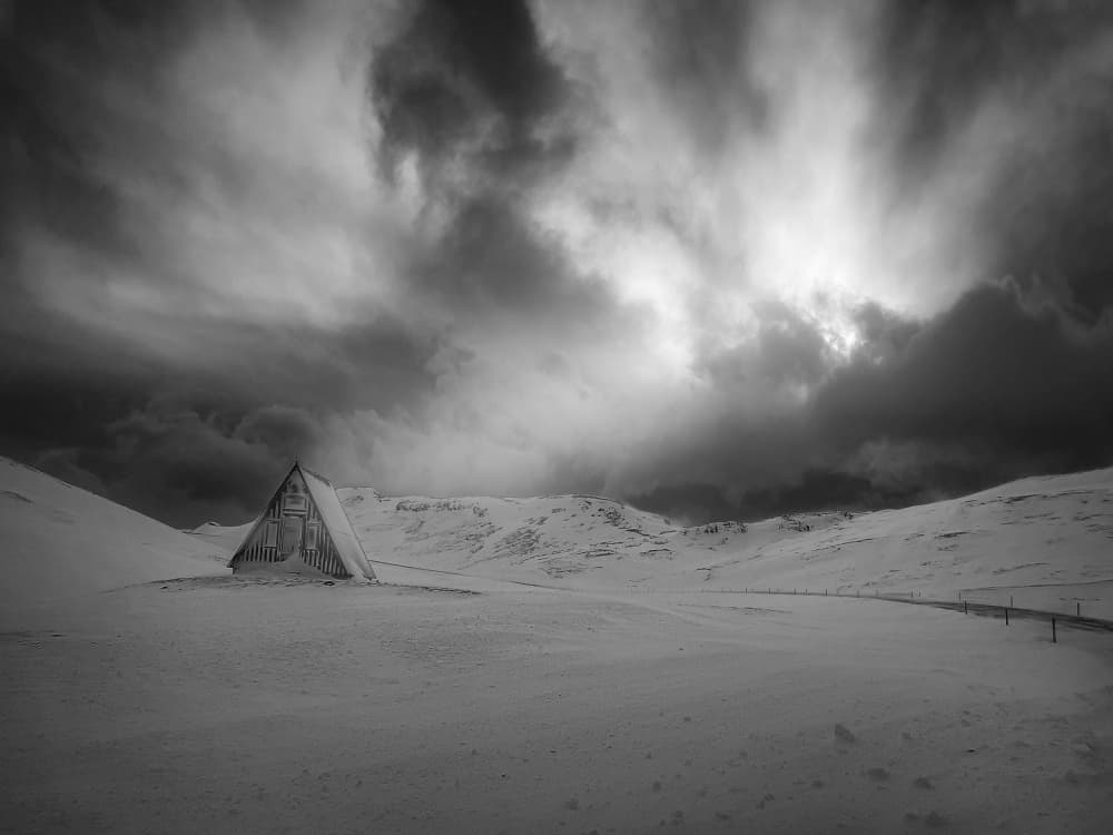 Isolated Winter Cabin by Rodrigo Núñez Buj — canvas wall art