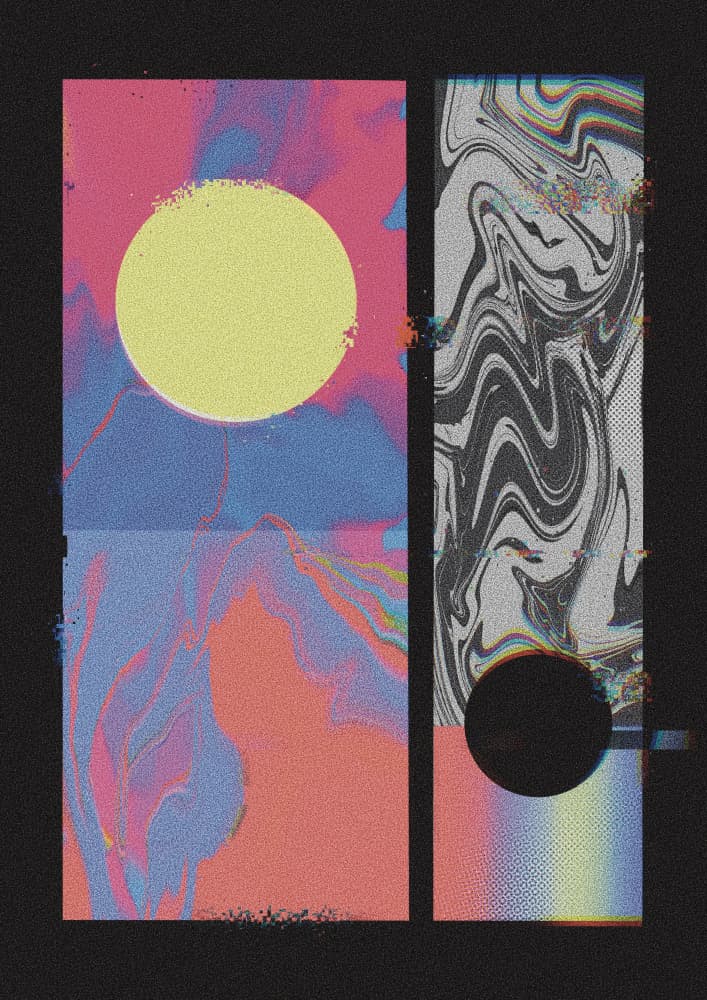 Cosmic Glitch Circles by Amy Louise Baker — canvas wall art