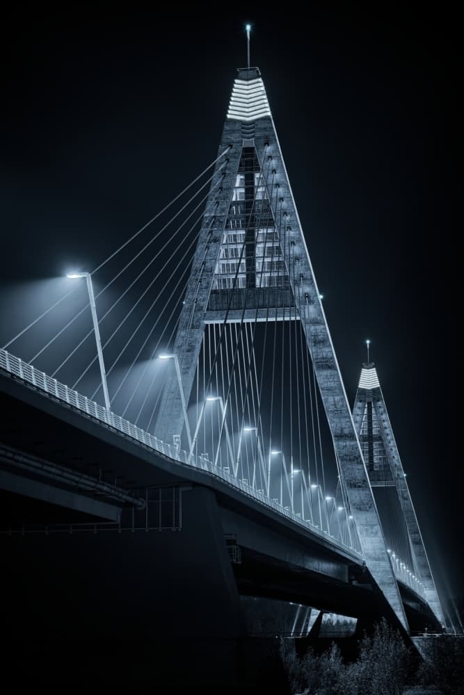 Modern Cable Bridge Night by Nándor László — canvas wall art