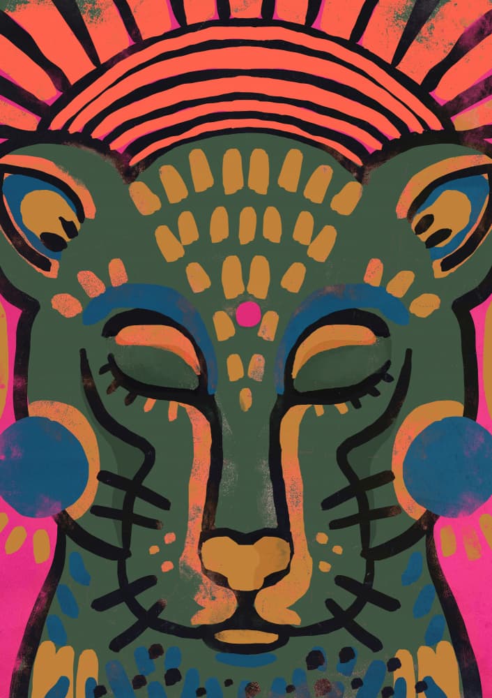 Vibrant Feline Dream by Treechild — canvas wall art