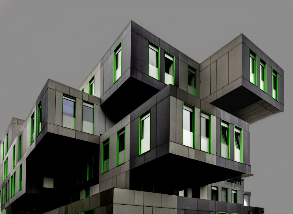 Modern Green Architecture by Marianne Wogeck — canvas wall art