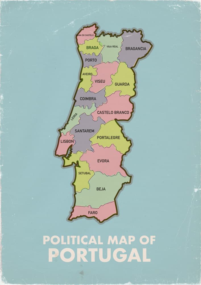 Vintage Portugal Political Map by Nicholas — canvas wall art