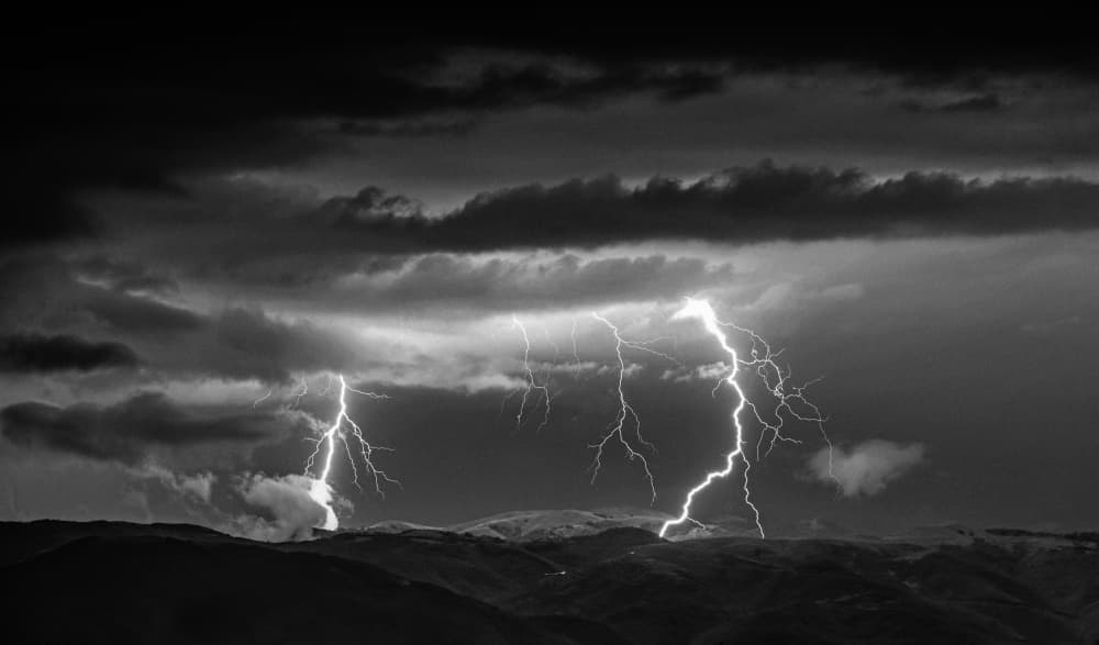 Dramatic Mountain Lightning by Bess Hamiti — canvas wall art
