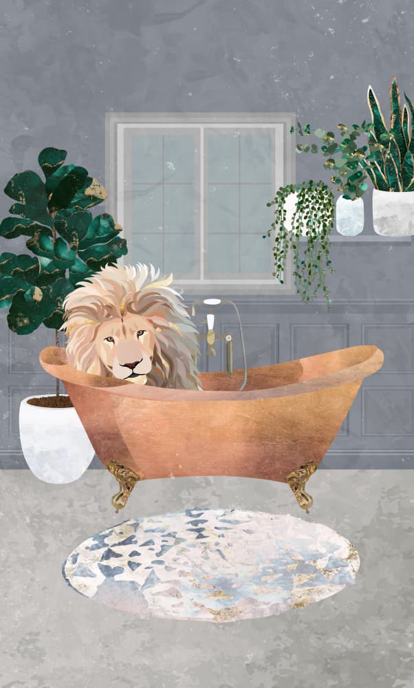 Whimsical Lion Bath by Sarah Manovski — canvas wall art