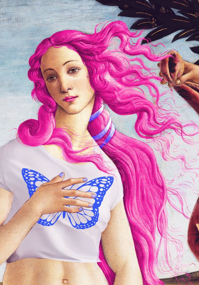 A Figure with Vibrant Pink Hair by Athene Fritsch — canvas wall art