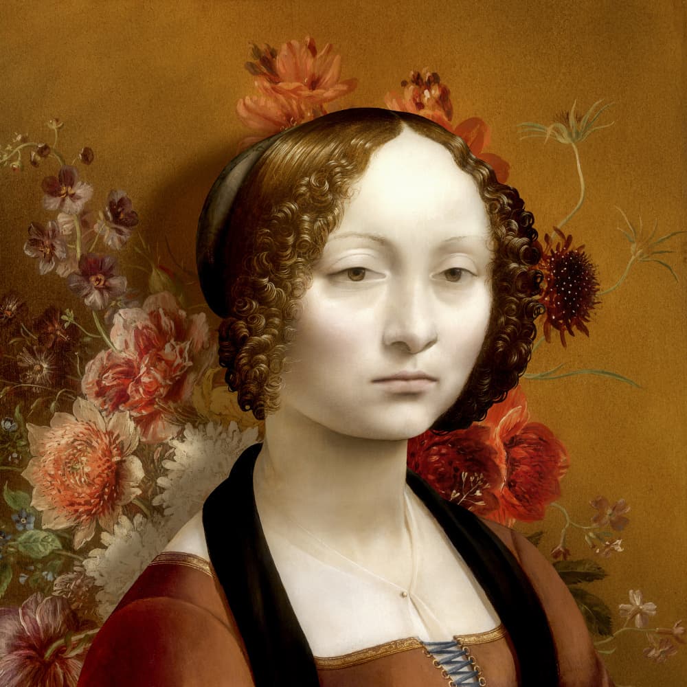 Renaissance Lady with Flowers by Marja van den Hurk — canvas wall art