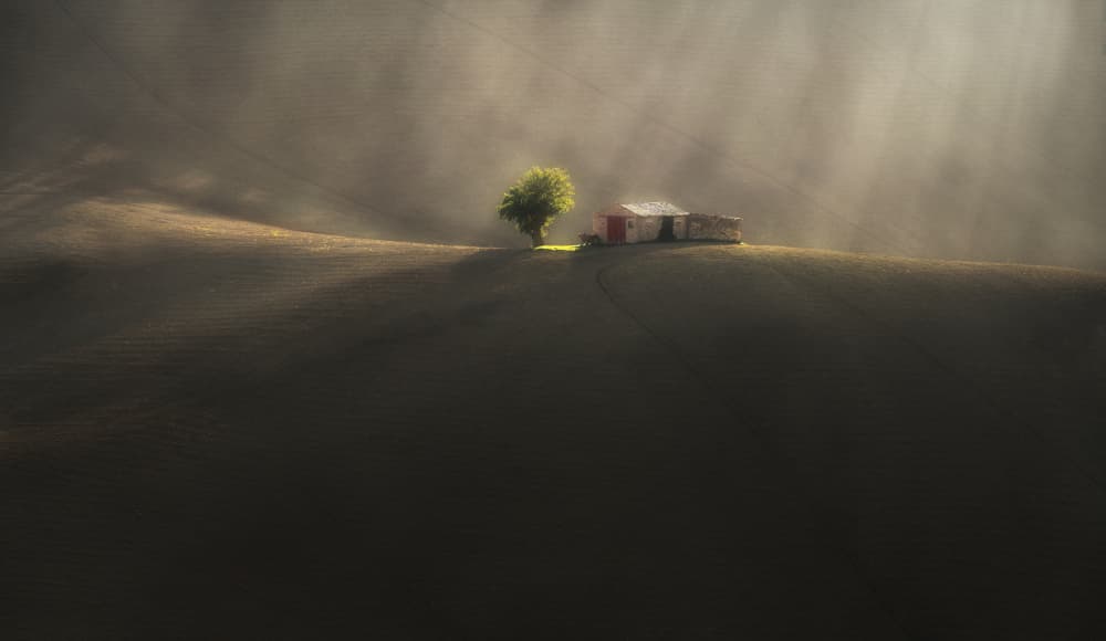 Golden Light Hilltop Home by Tomasz Rojek — canvas wall art
