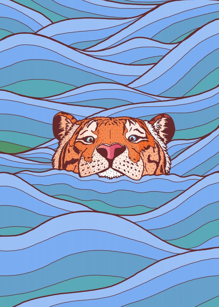 Tiger In Blue Waves by Stephen Wade — canvas wall art