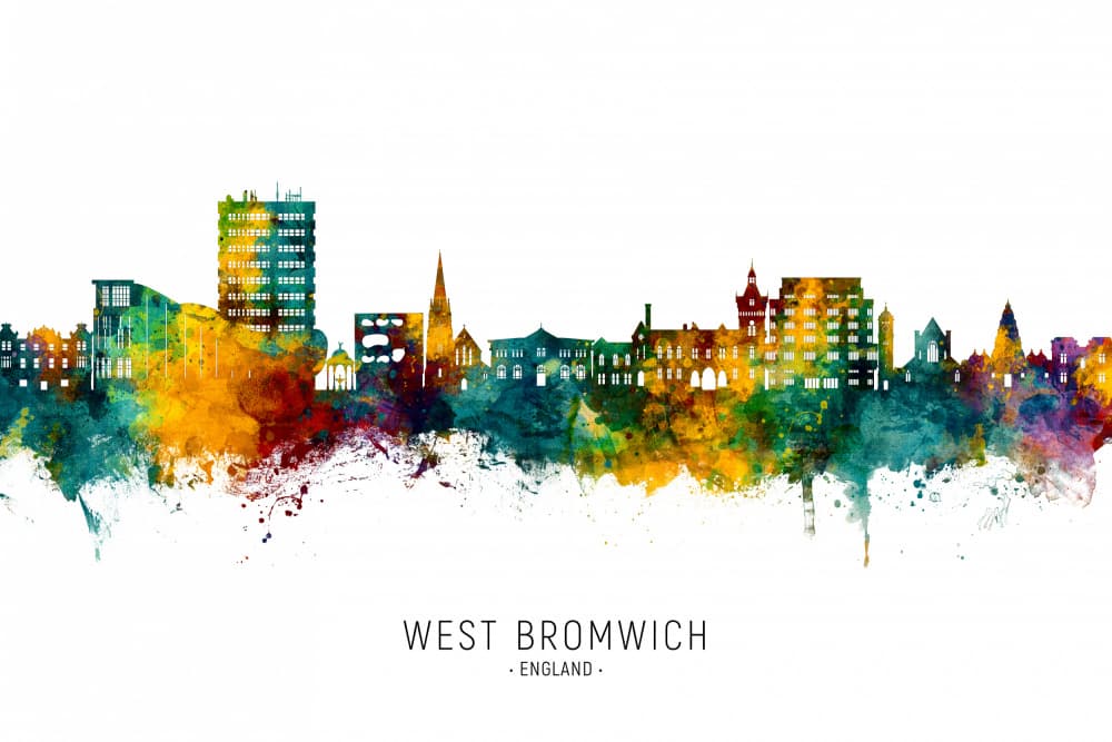Vibrant West Bromwich Skyline by Michael Tompsett — canvas wall art