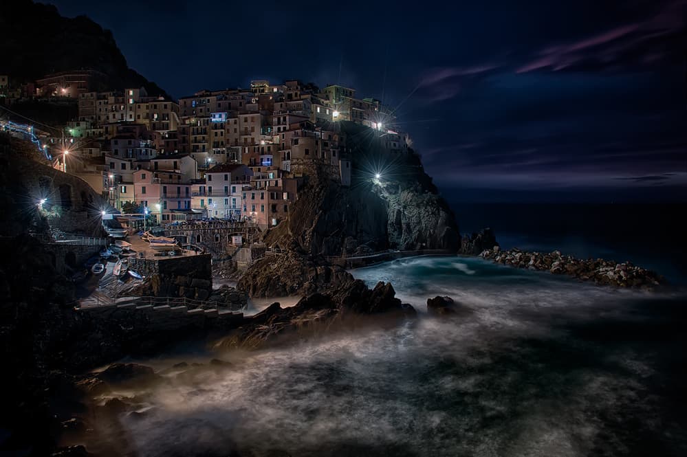 Manarola Night Lights by Aida Ianeva — canvas wall art
