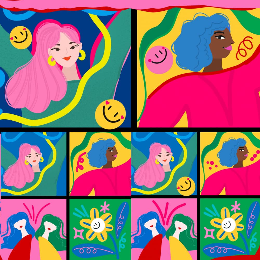 Diverse Women Smiling by sucidraw — canvas wall art