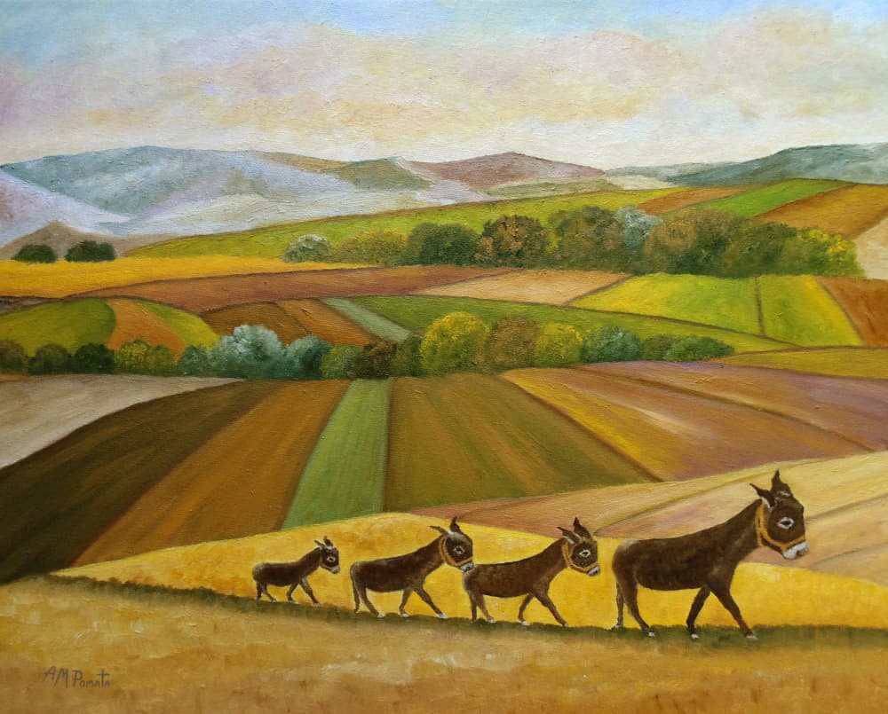 Donkey Family Journey by Angeles M. Pomata — canvas wall art