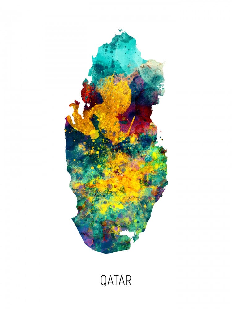 Vibrant Qatar Map by Michael Tompsett — canvas wall art