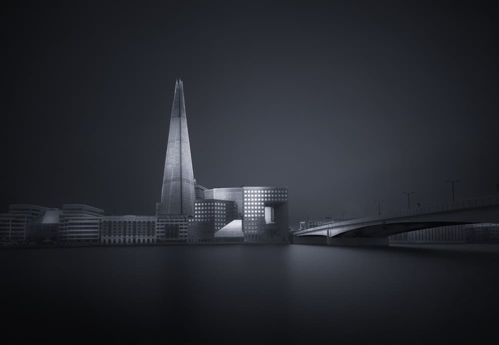 London Shard Night Reflection by Ahmed Thabet — canvas wall art