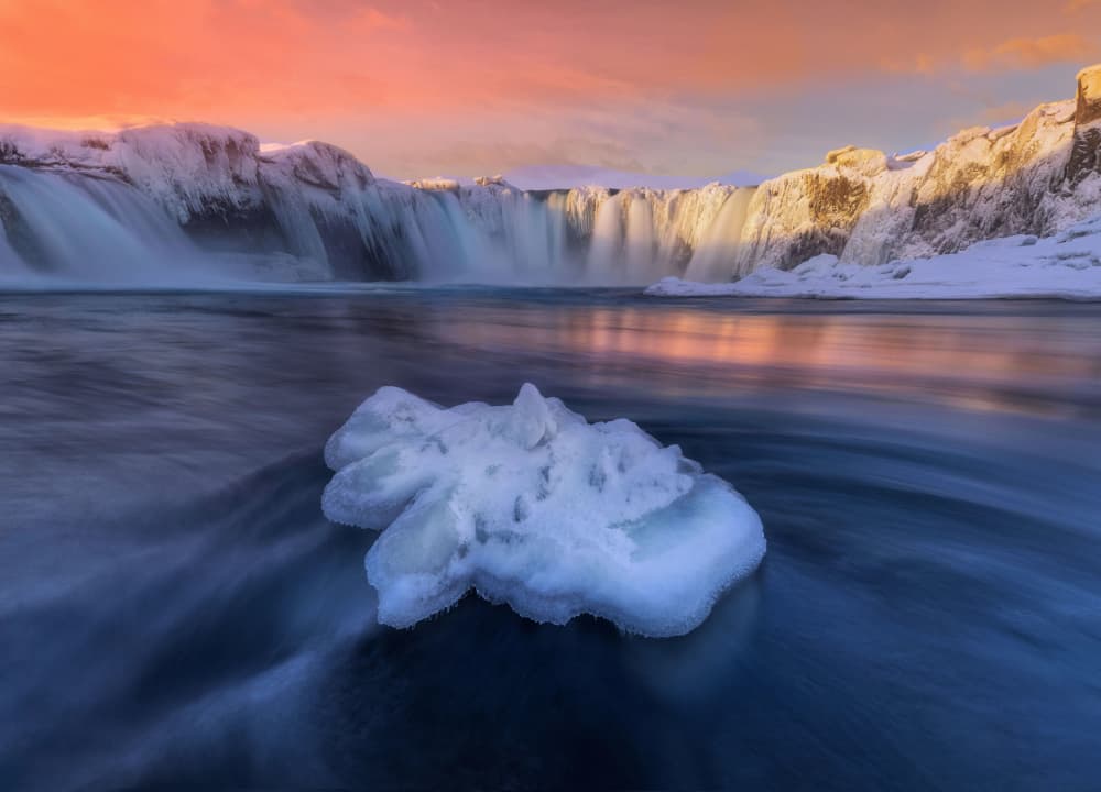Golden Winter Waterfall by Lisa D. Tang — canvas wall art
