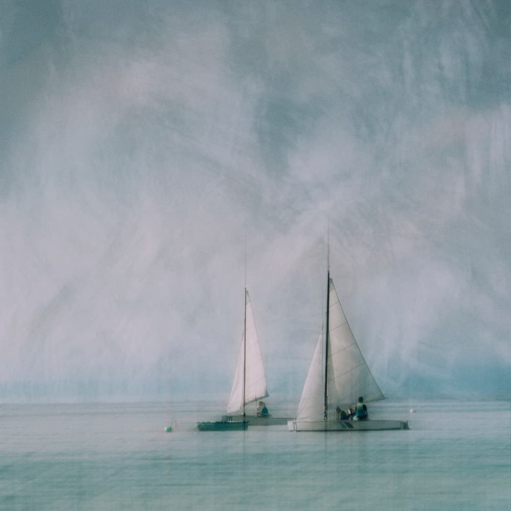Dreamy Ocean Sailboats by Roswitha Schleicher-Schwarz — canvas wall art