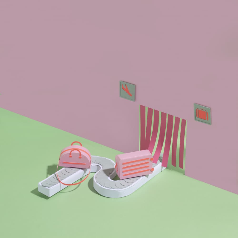 Pastel Airport Luggage by Julia Ramiro — canvas wall art
