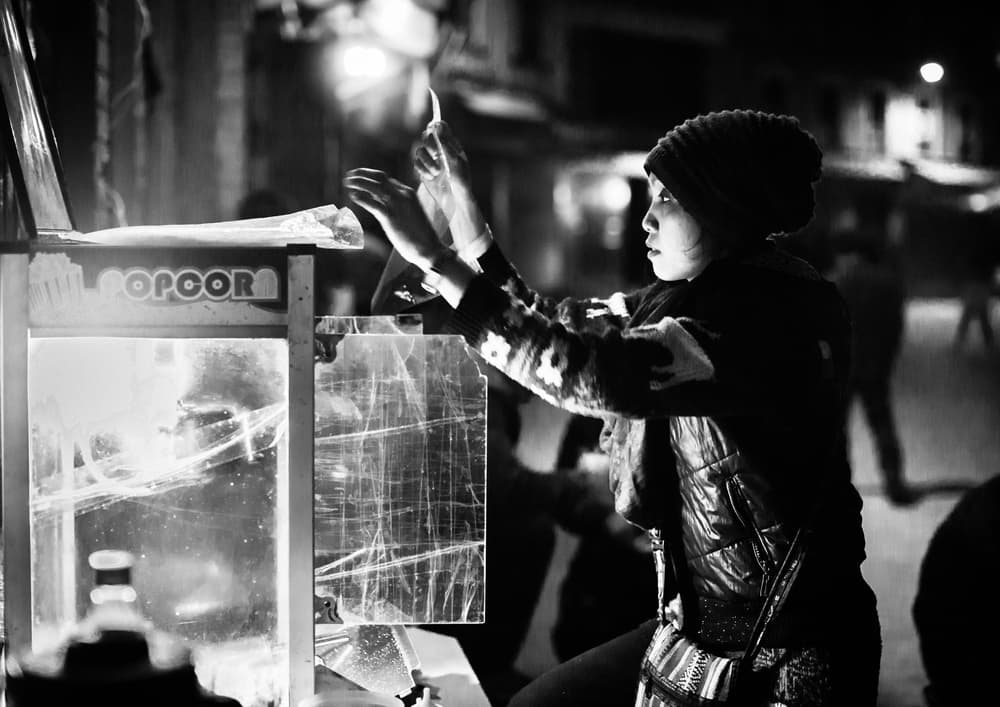 Night Popcorn Vendor by TORU MATSUNAGA — canvas wall art