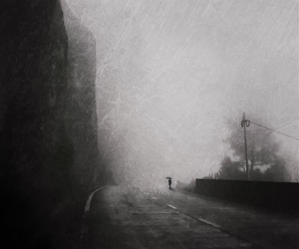 Misty Road Solitary Figure by Biao  Huang — canvas wall art