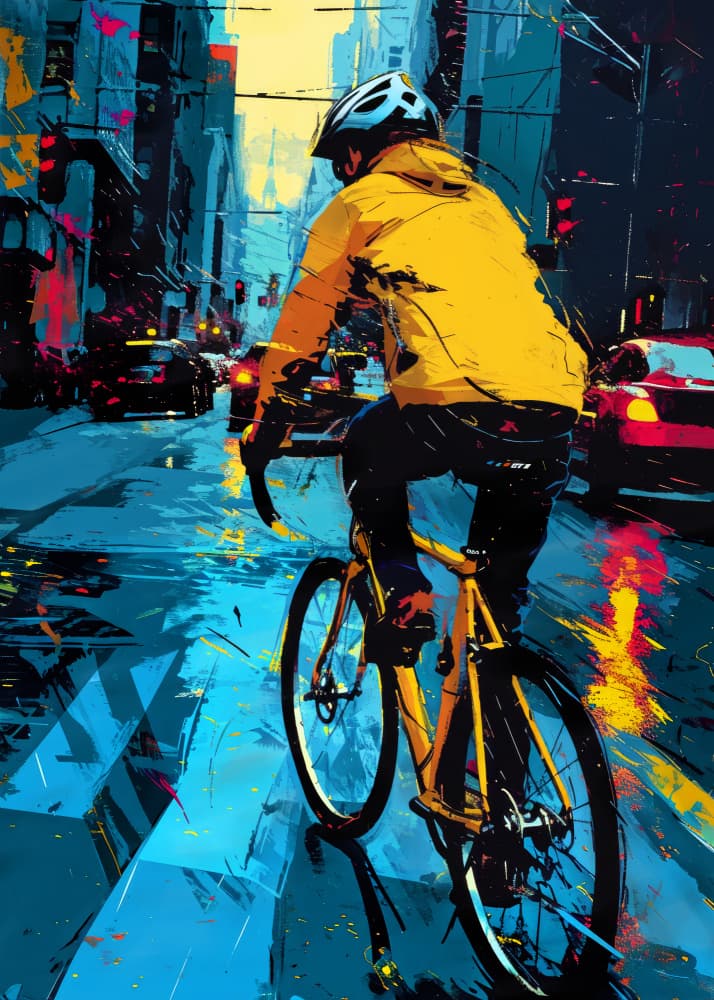 Rainy City Cyclist by Justyna Jaszke — canvas wall art
