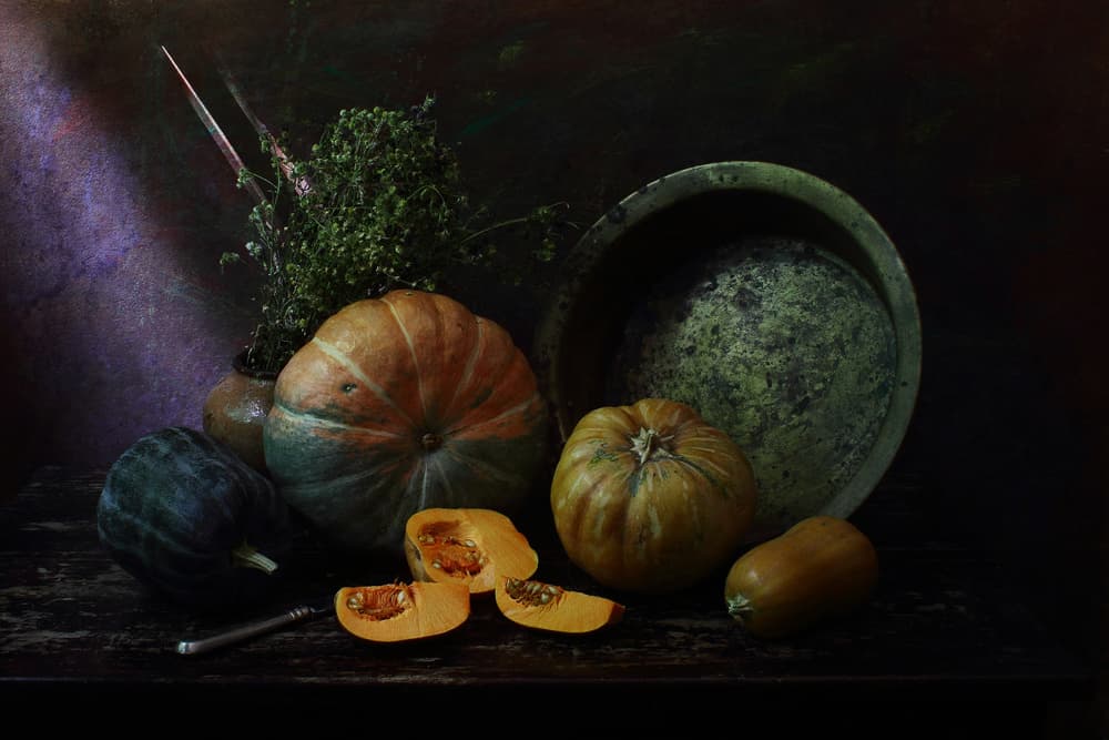 Rustic Harvest Pumpkins by UstinaGreen — canvas wall art