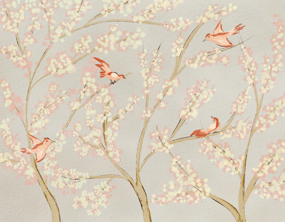 Pink Birds Spring Blossoms
