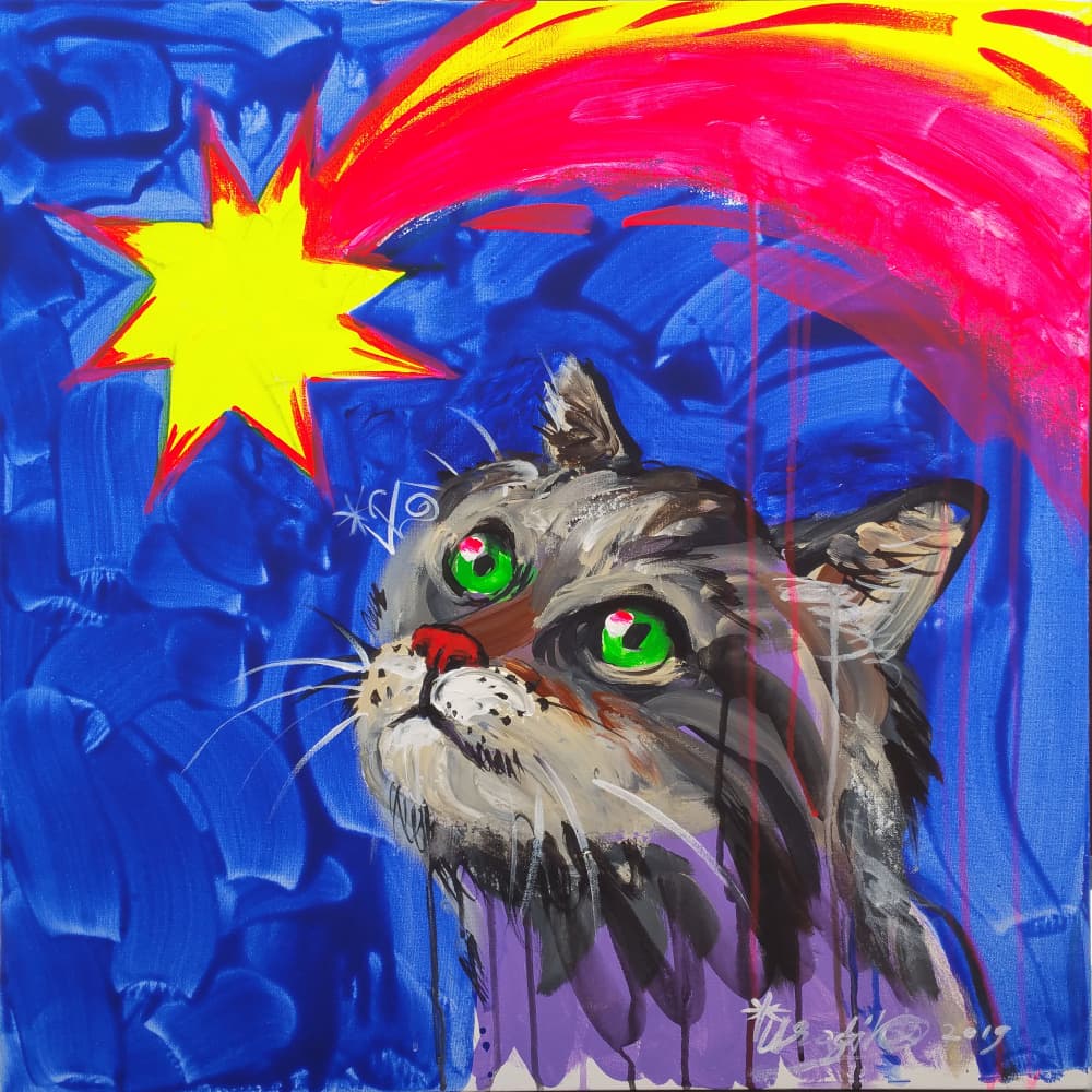 Curious Cat Star Gazing by Kanat Ibragimov — canvas wall art