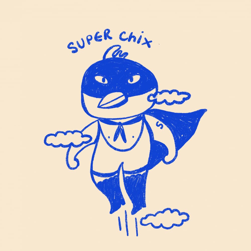 Heroic Blue Chick Soars by Zove Ahhh — canvas wall art