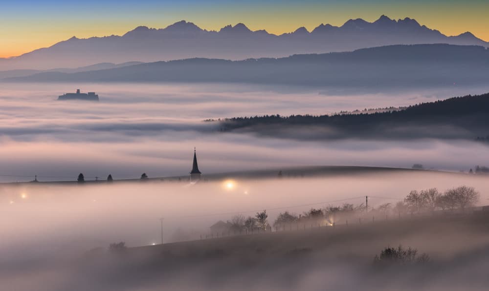 Sunrise Over Foggy Valley by Peter Hrabinsky — canvas wall art